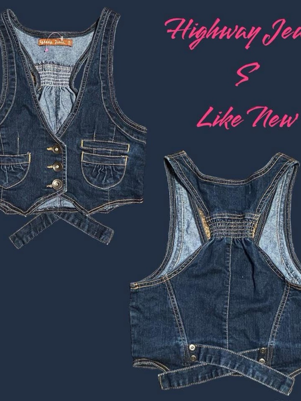 Highway Jeans Denim Vest Button Front Y2K Cropped Jean Vest Size S